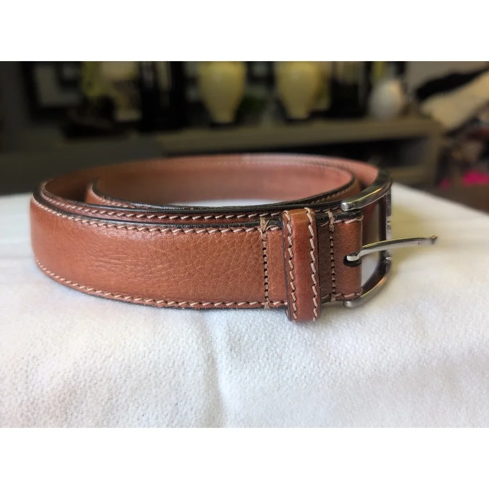 Trafalgar Italian Leather Contrast Stitch Belt Nickel Finish Buckle Size 44